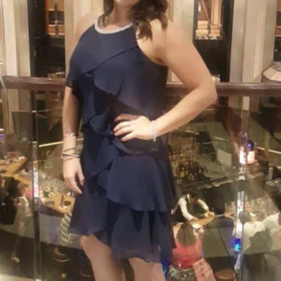Navy Blue Ruffle Dress - Picture 6 of 6